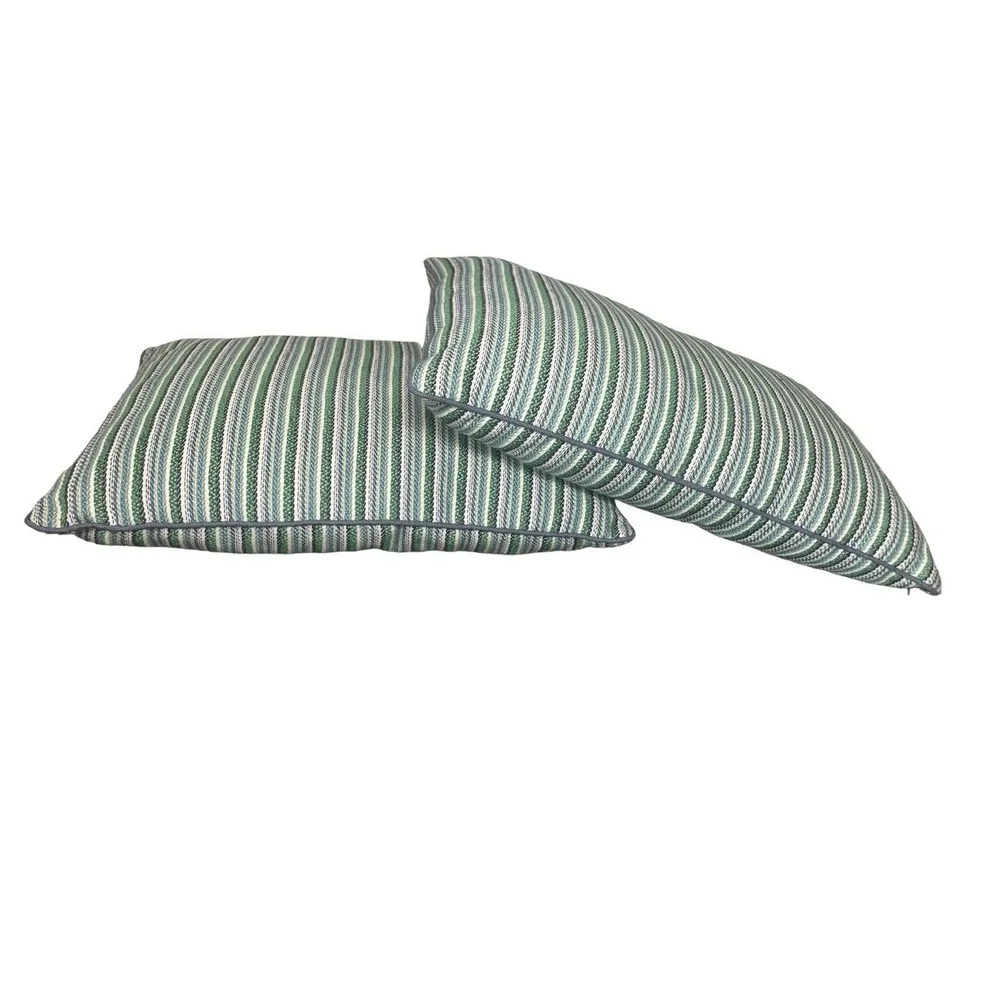 Eastern Accents Striped Embroidered Pillow Covers Cases Set 2 Green Luxury Decor